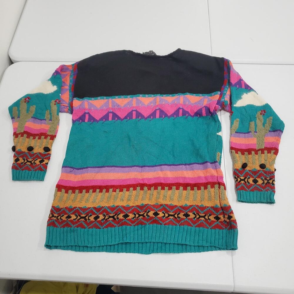 Vintage Carole Little Sweater Womens Small Multicolor Cactus Western Beaded Knit - Picture 2 of 7